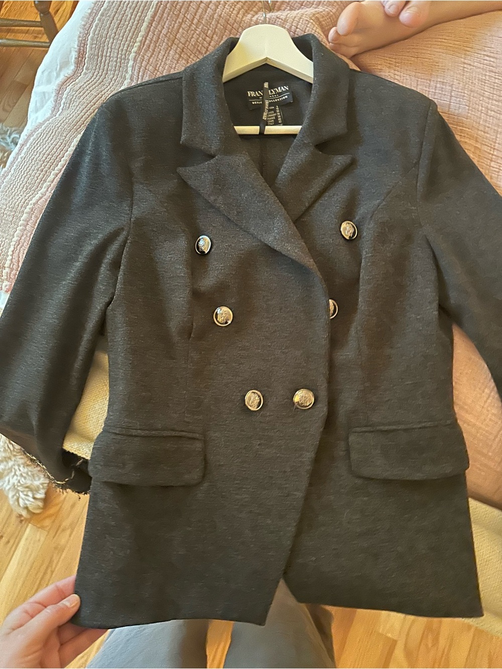 Frank Lyman Design Charcoal Double-Breasted Women's Blazer with Gold Buttons